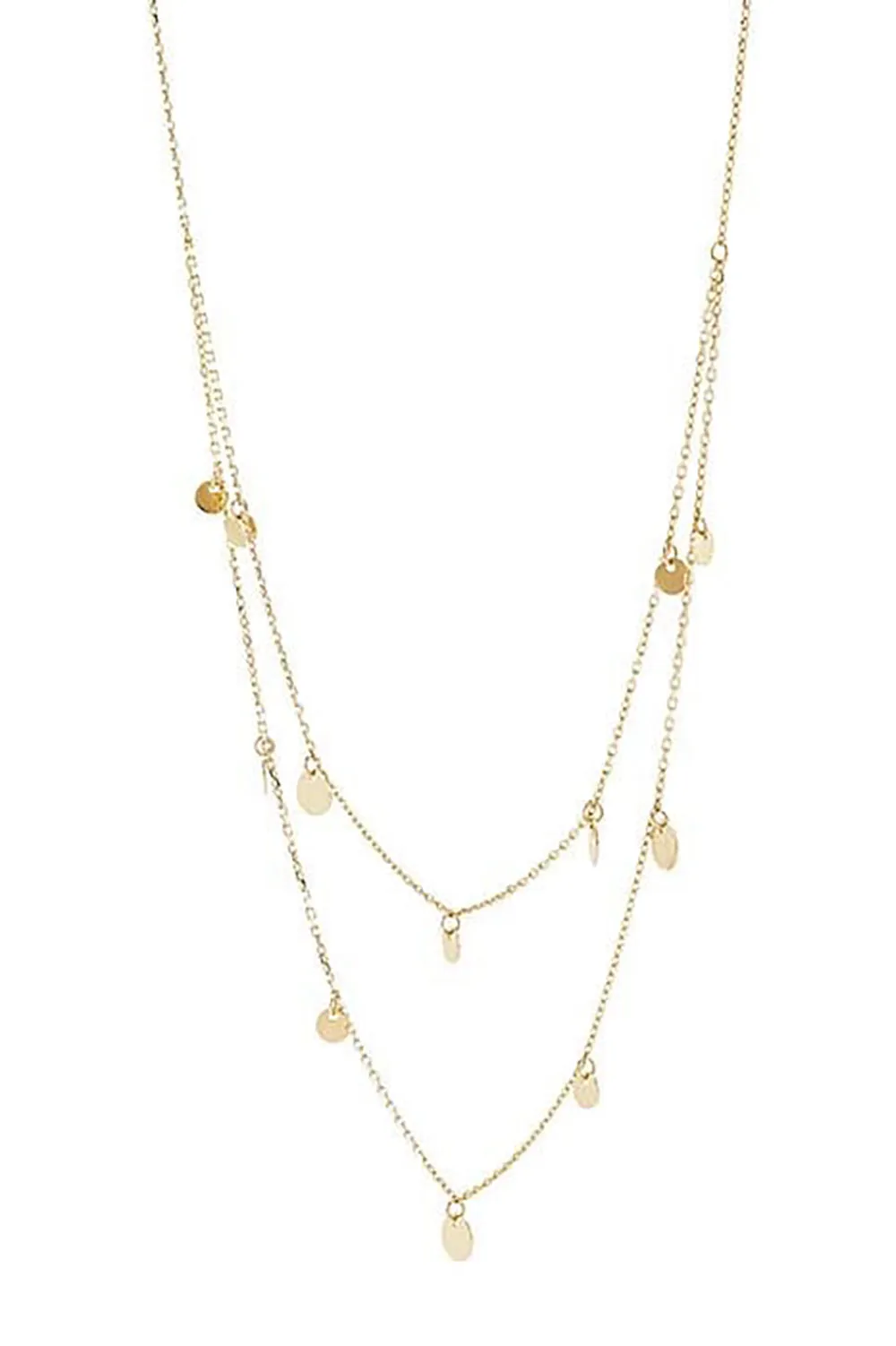 14K Gold Double Layer Necklace with Disc Charms