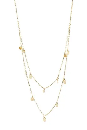 14K Gold Double Layer Necklace with Disc Charms