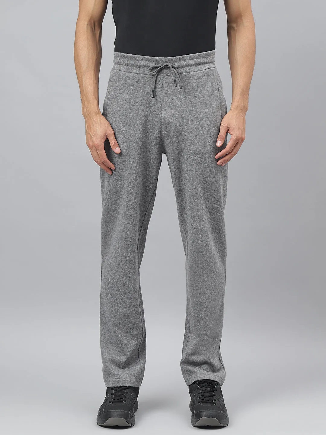 Alcis Men Medium Grey Melange Anti-Static Slim-Fit Training Track Pants
