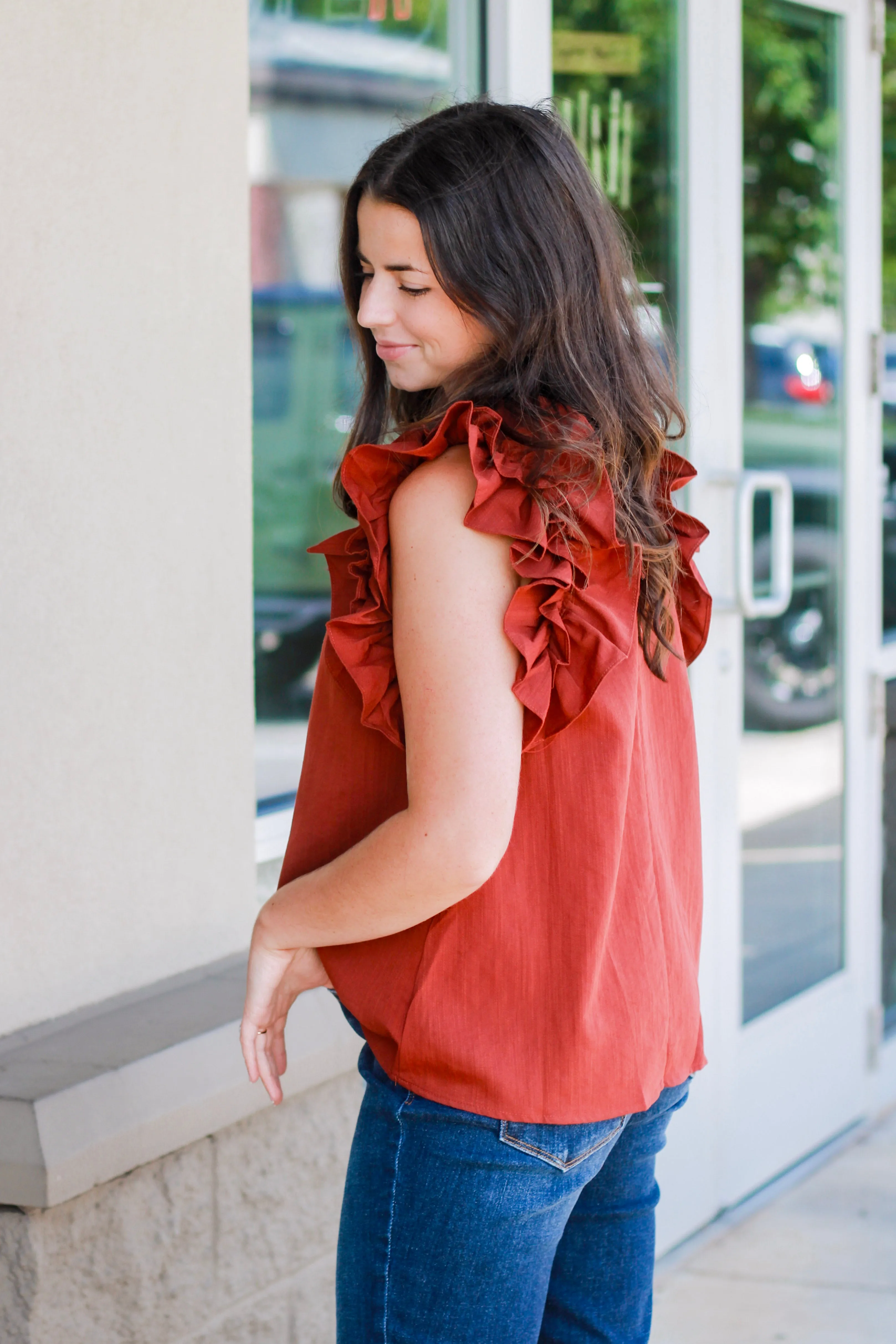 All Ruffled Up Cognac Blouse