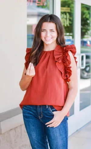All Ruffled Up Cognac Blouse