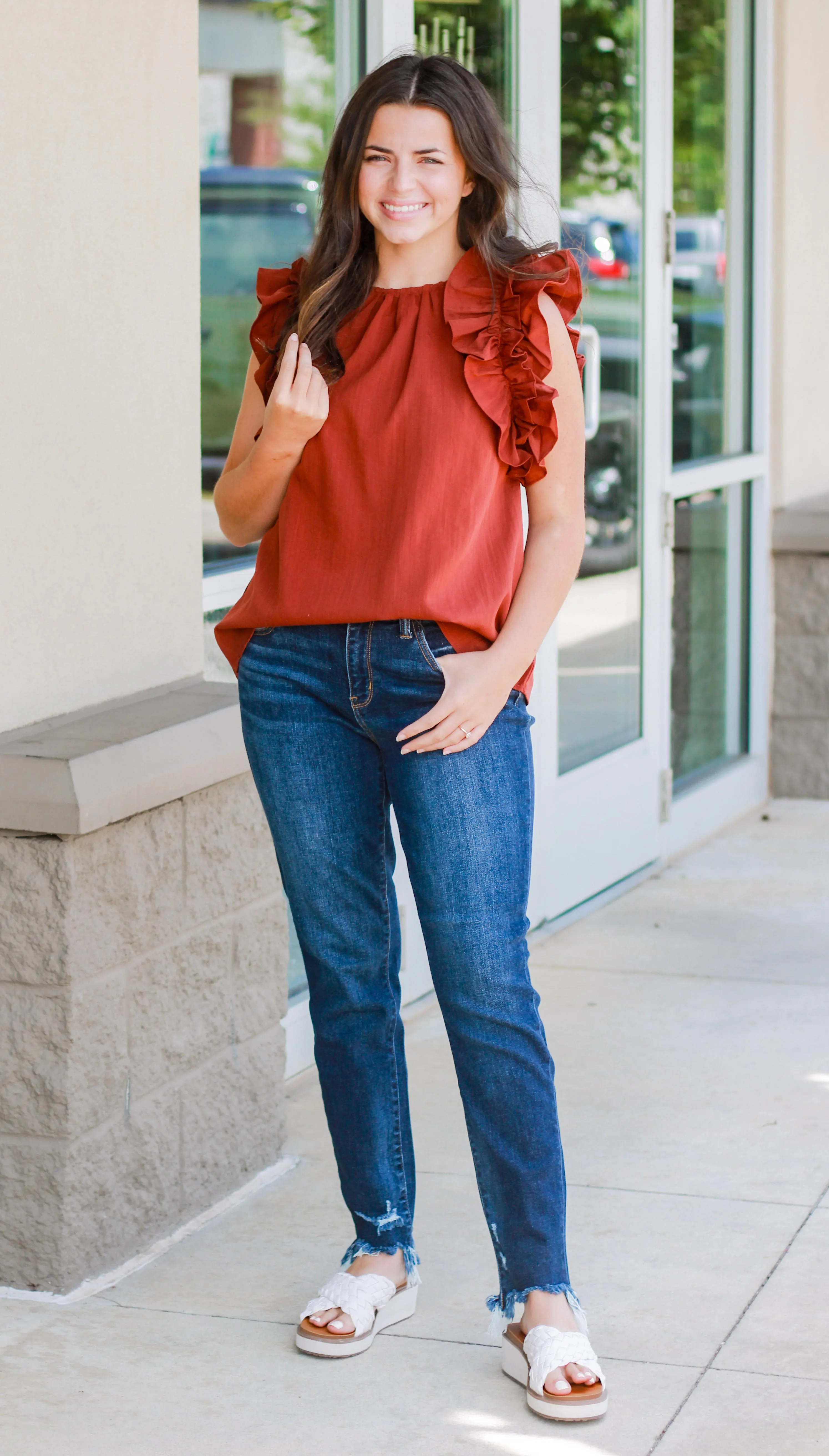 All Ruffled Up Cognac Blouse