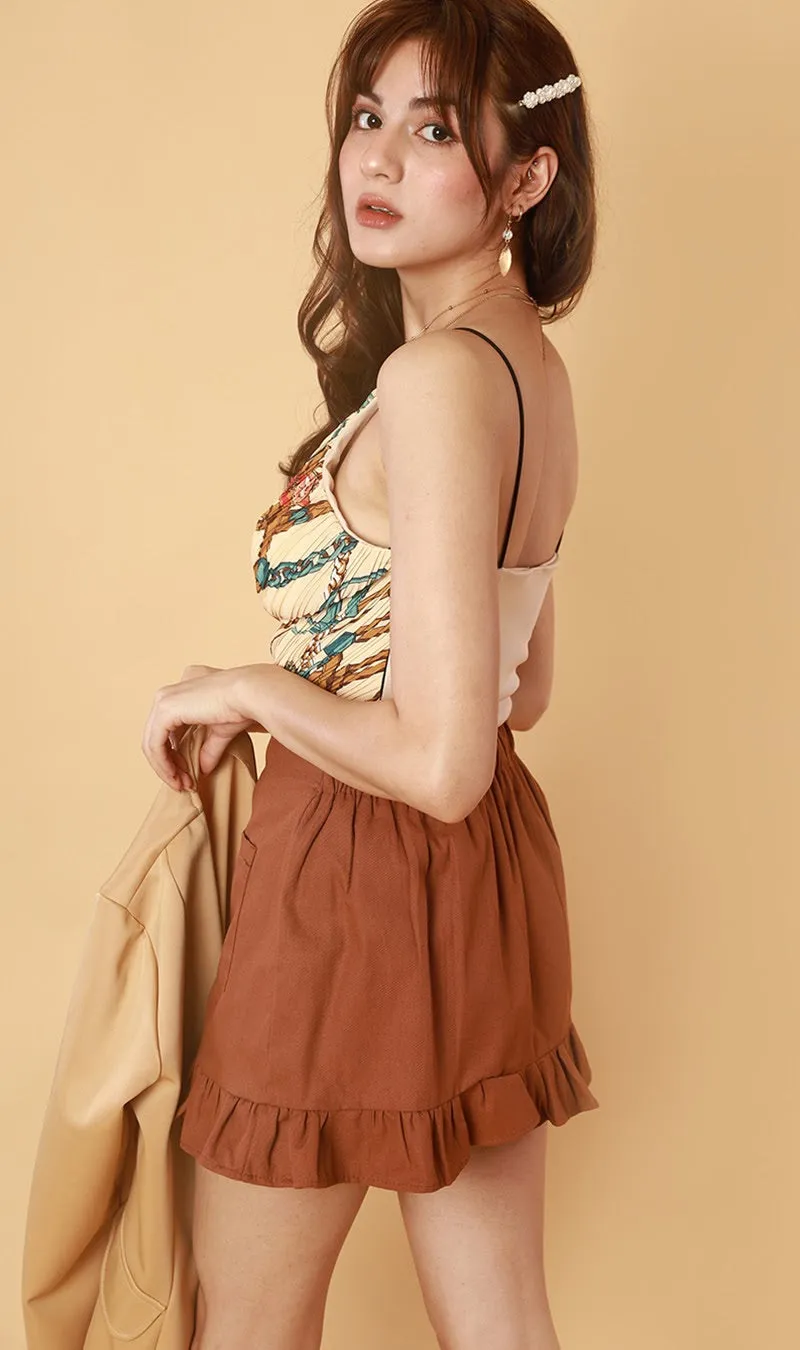 AMANDINE Scarf-Print Cami (Cream)