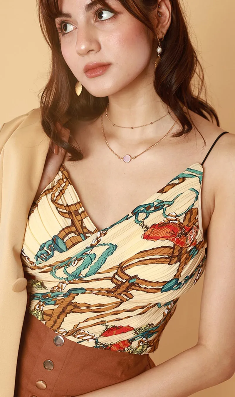 AMANDINE Scarf-Print Cami (Cream)
