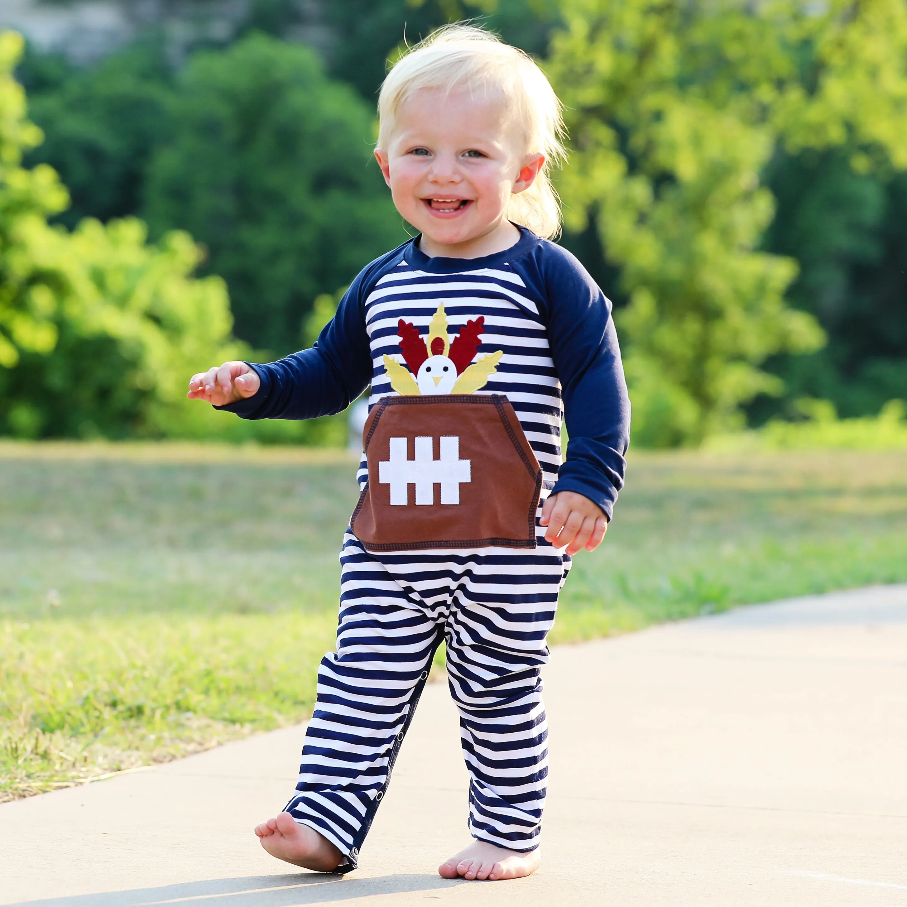 AnnLoren Boys Long Sleeve Turkey Football Baby Toddler Romper One Piece