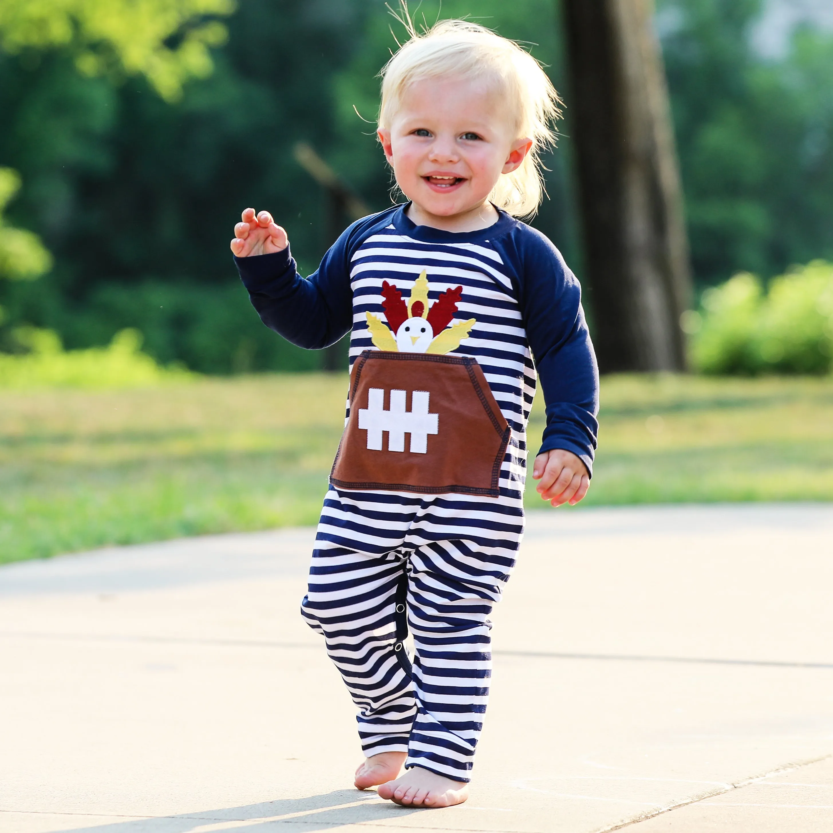 AnnLoren Boys Long Sleeve Turkey Football Baby Toddler Romper One Piece