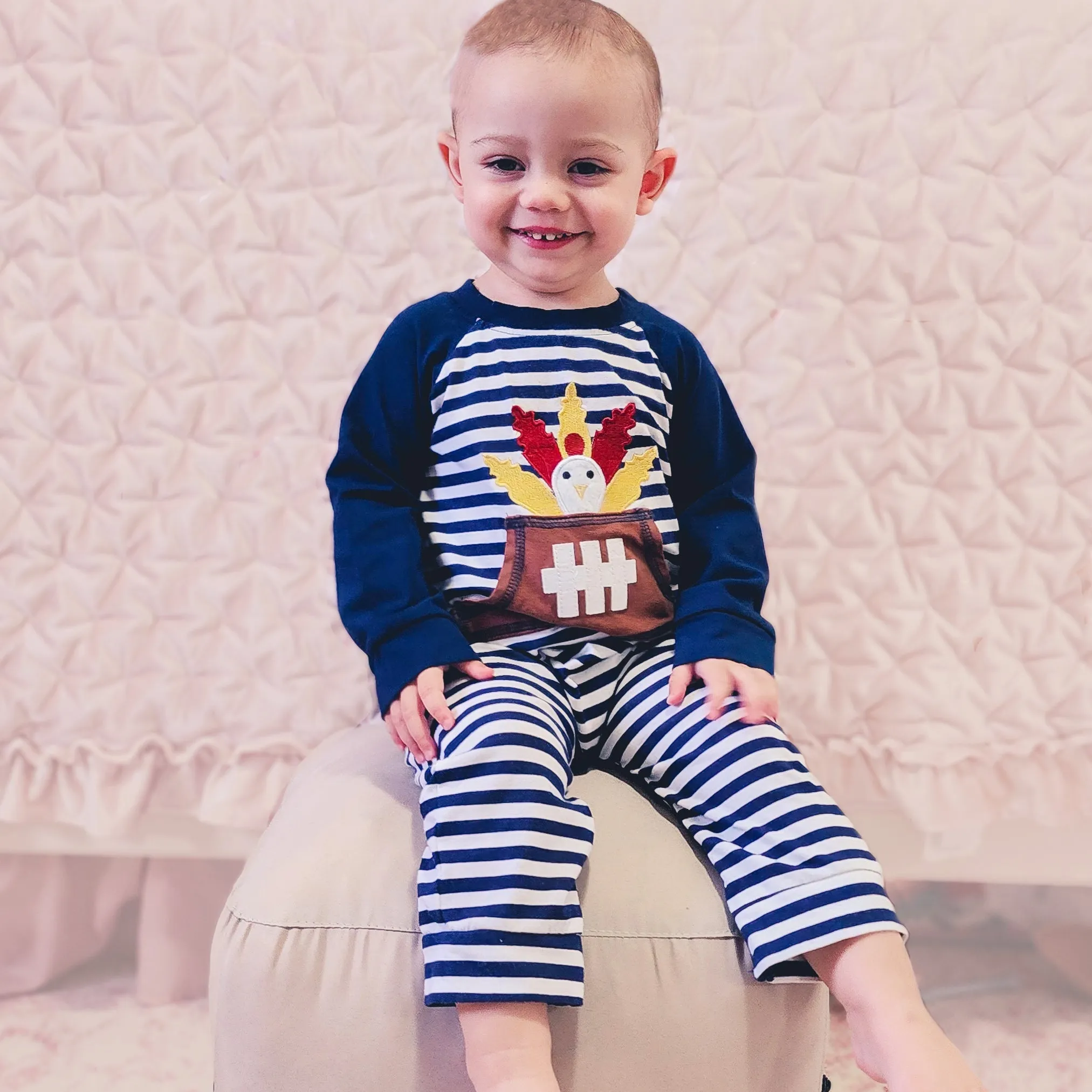 AnnLoren Boys Long Sleeve Turkey Football Baby Toddler Romper One Piece