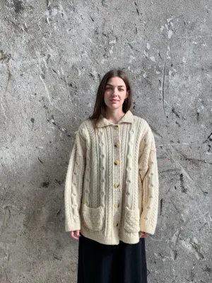Aran cable knit sweater coat