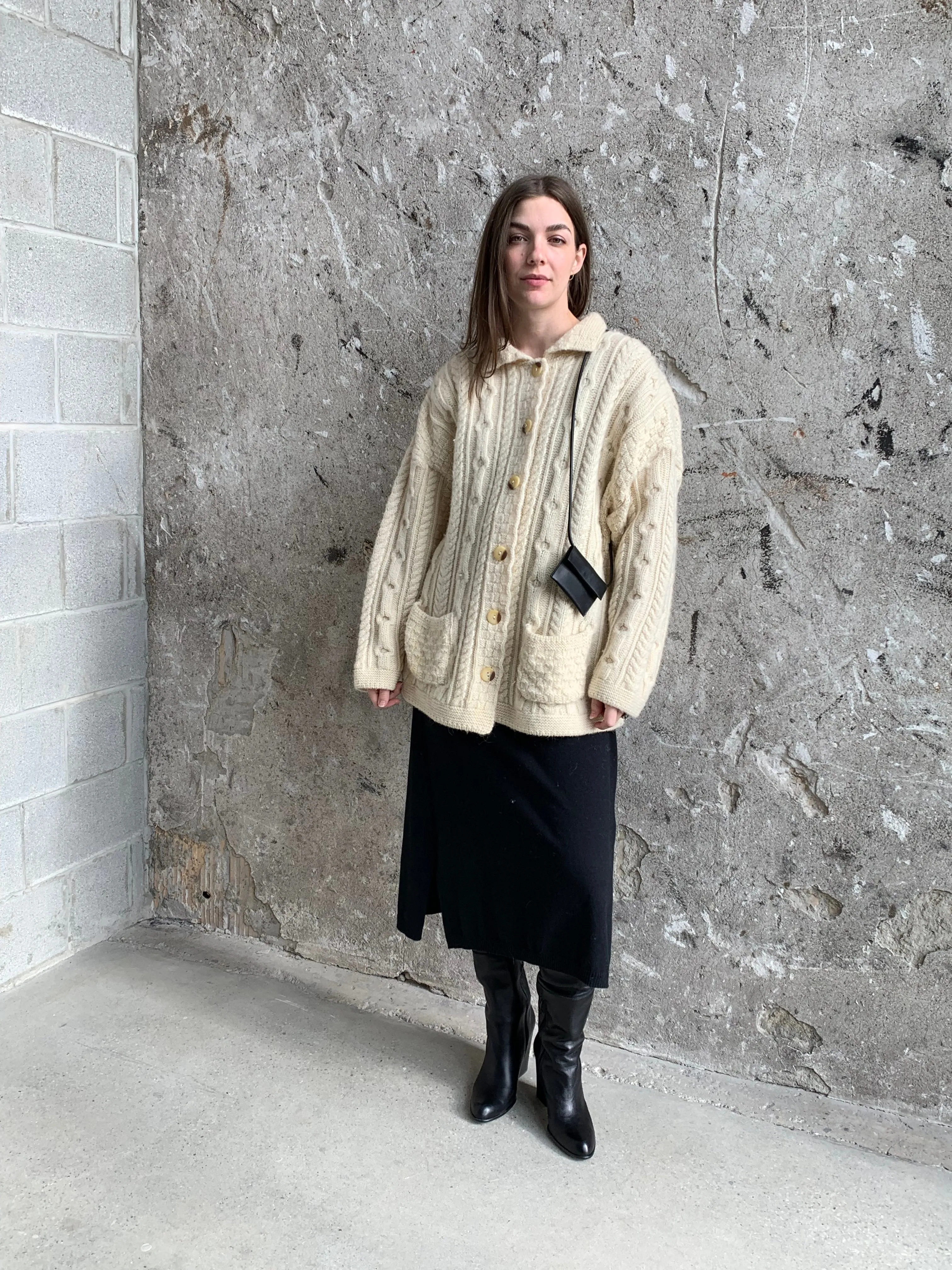 Aran cable knit sweater coat