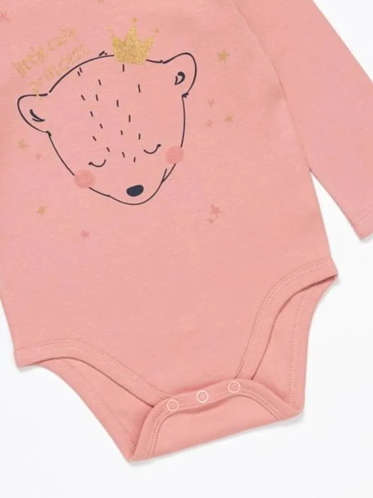 Artie - Baby Girl Pink Interlock Bodysuit with Ruffles & Gold details -  Princess Bear