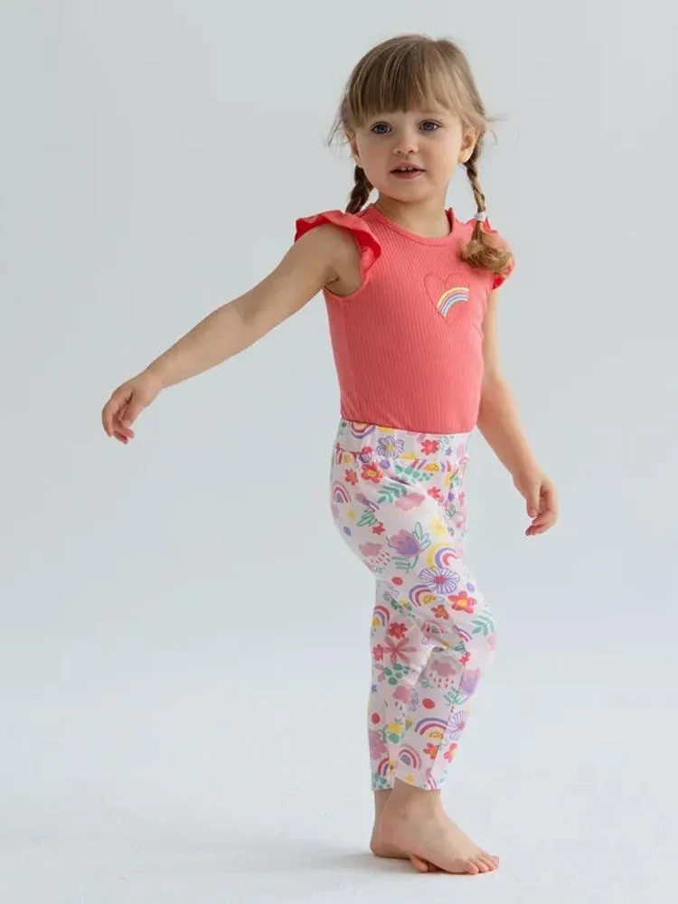 Artie - Bright Pink Rainbow Baby Girl Frill Cap Sleeve Bodysuit