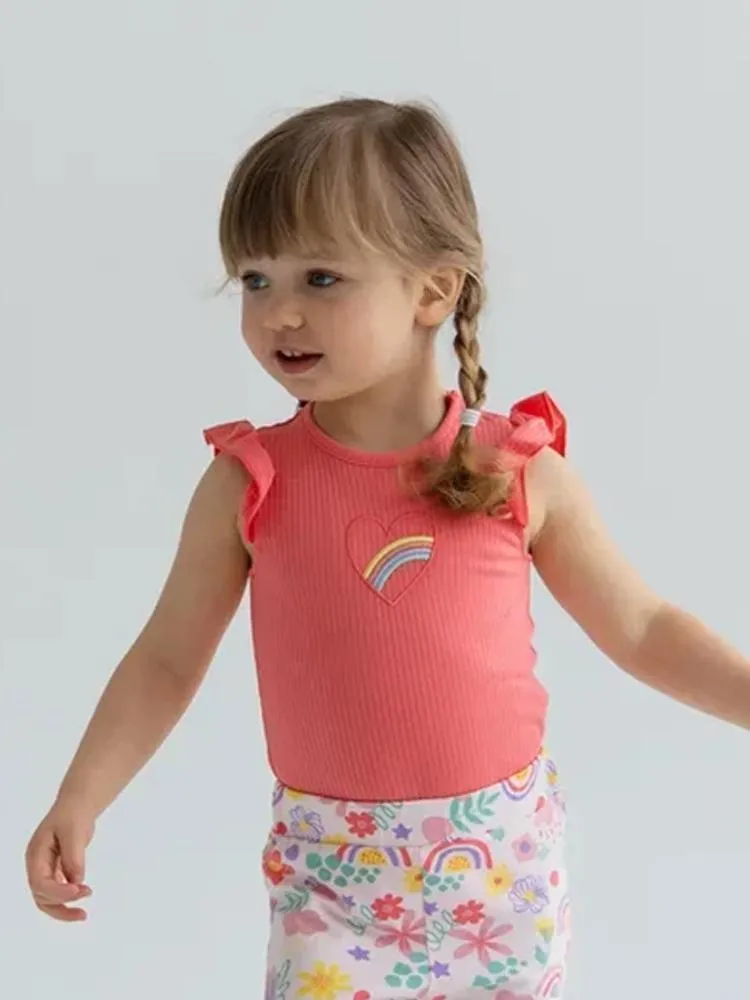 Artie - Bright Pink Rainbow Baby Girl Frill Cap Sleeve Bodysuit