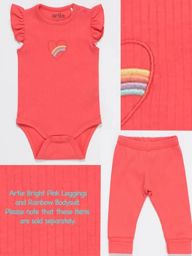 Artie - Bright Pink Rainbow Baby Girl Frill Cap Sleeve Bodysuit