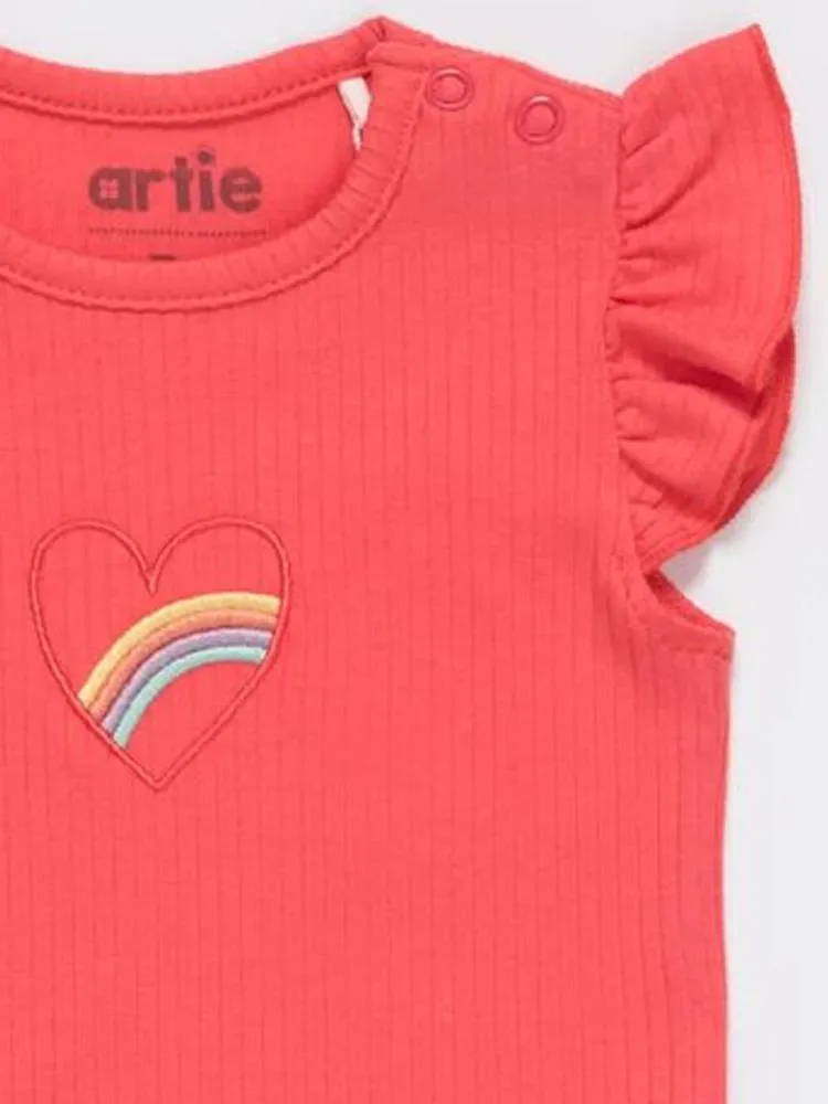 Artie - Bright Pink Rainbow Baby Girl Frill Cap Sleeve Bodysuit