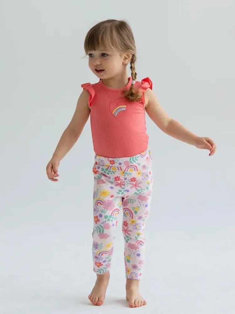 Artie - Bright Pink Rainbow Baby Girl Frill Cap Sleeve Bodysuit