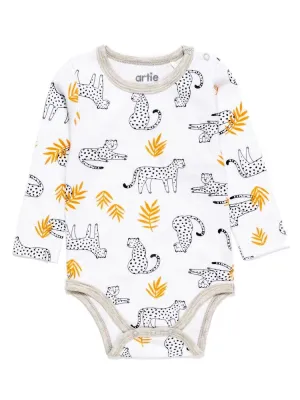 Artie - Lounging Cheetahs White & Grey Baby Long sleeve Bodysuit