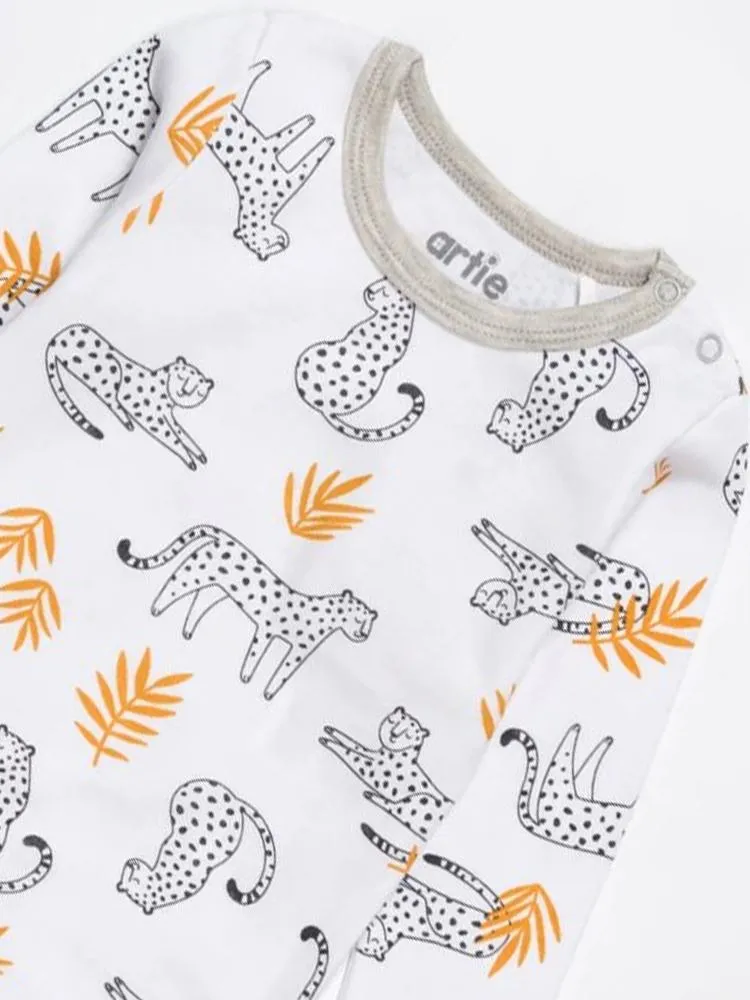 Artie - Lounging Cheetahs White & Grey Baby Long sleeve Bodysuit