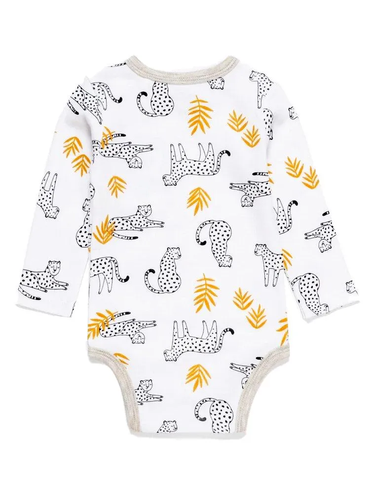 Artie - Lounging Cheetahs White & Grey Baby Long sleeve Bodysuit