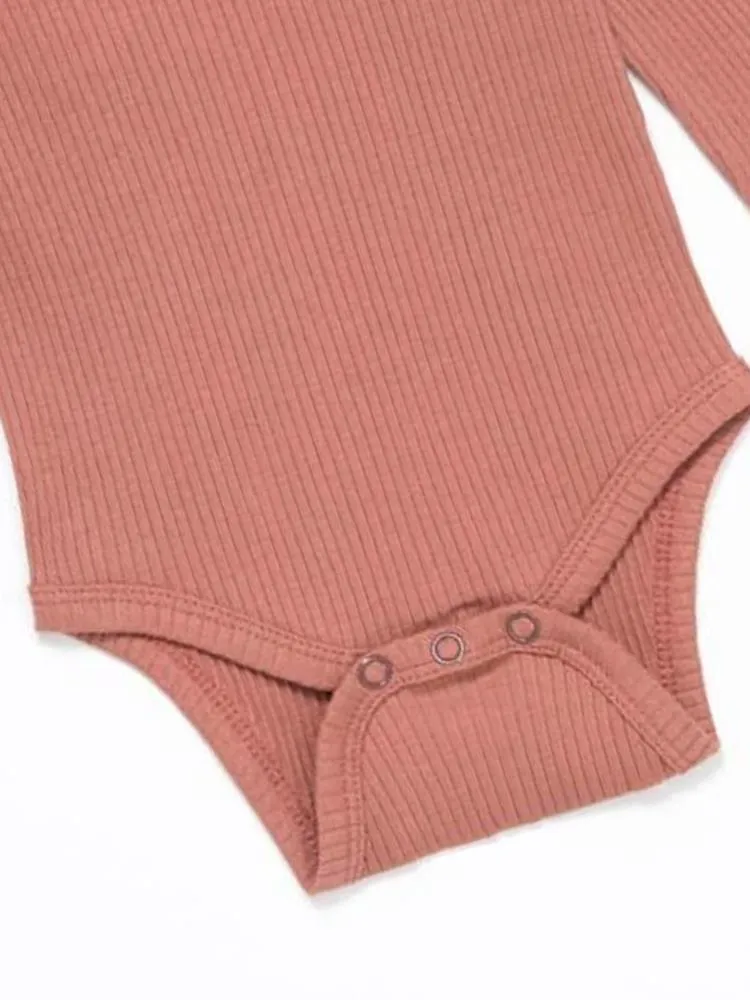 Artie - Ribbed Chestnut Baby Bodysuit With Bear Embroidery - From 0 to 18 Months