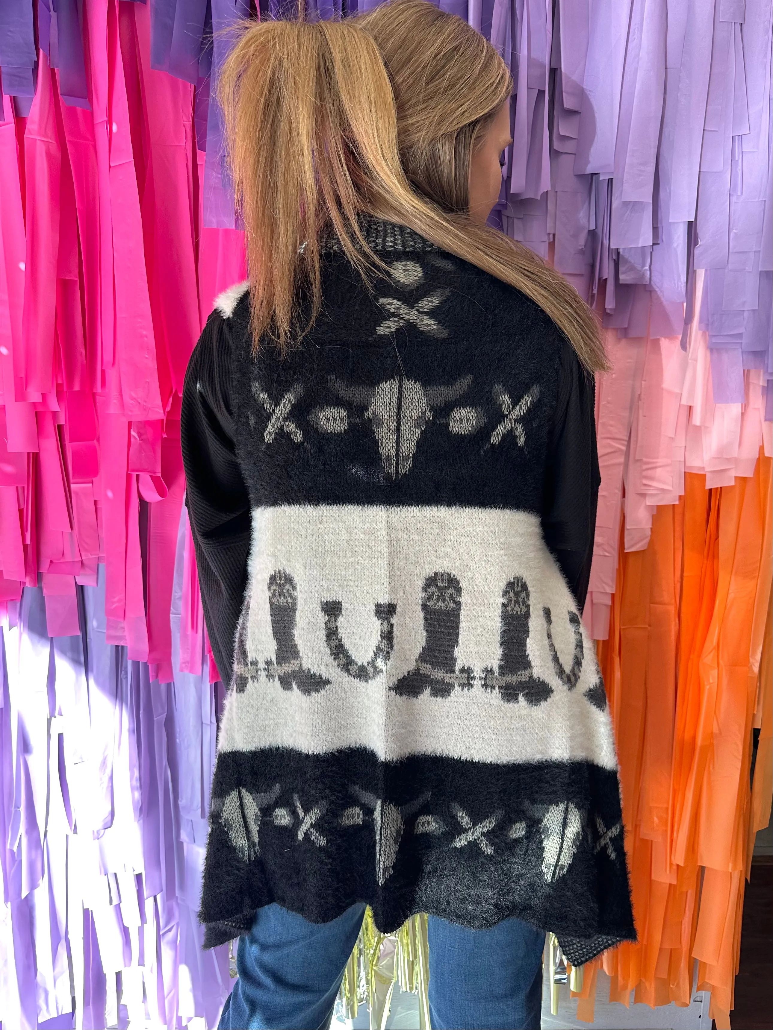 Asymmetrical Cozy Vest: Boots Black