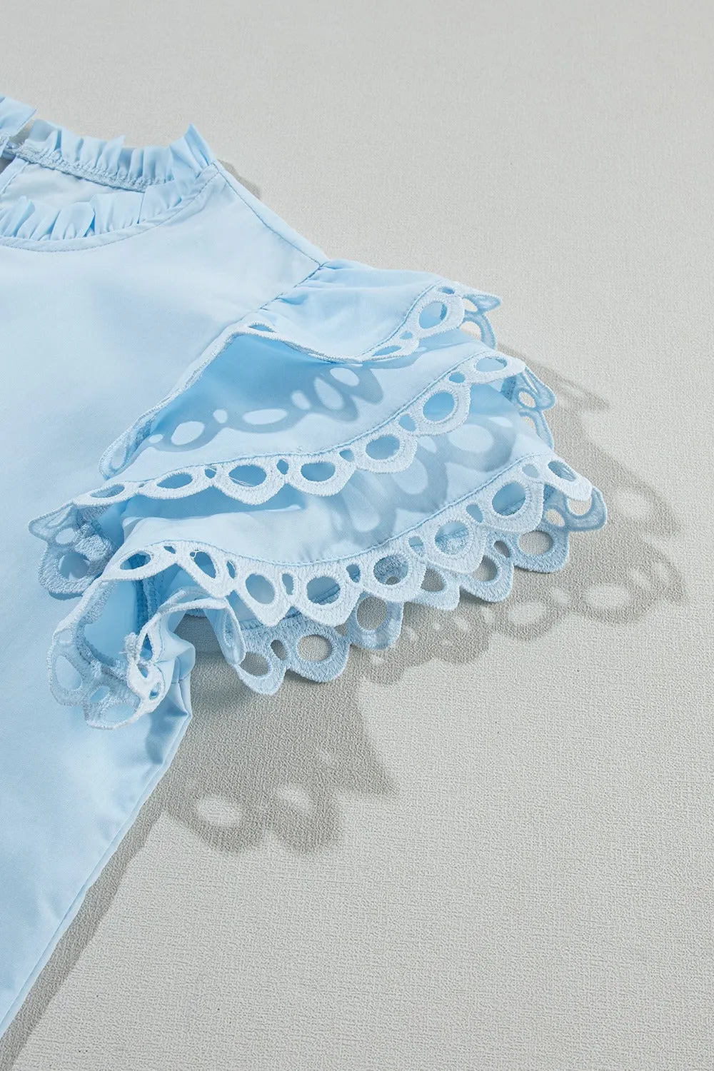 Bailey Ruffled Eyelet Round Neck Cap Sleeve Blouse
