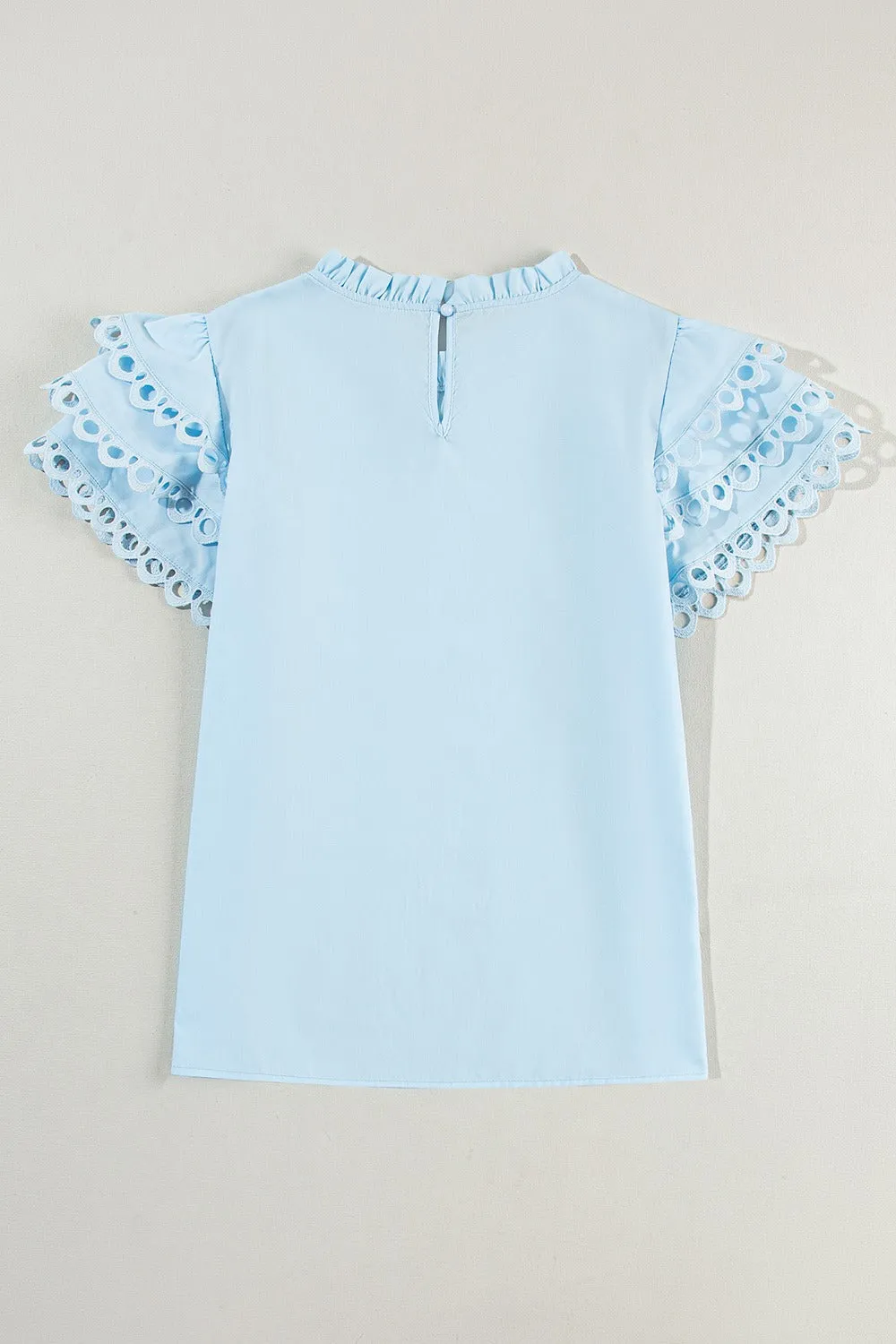 Bailey Ruffled Eyelet Round Neck Cap Sleeve Blouse
