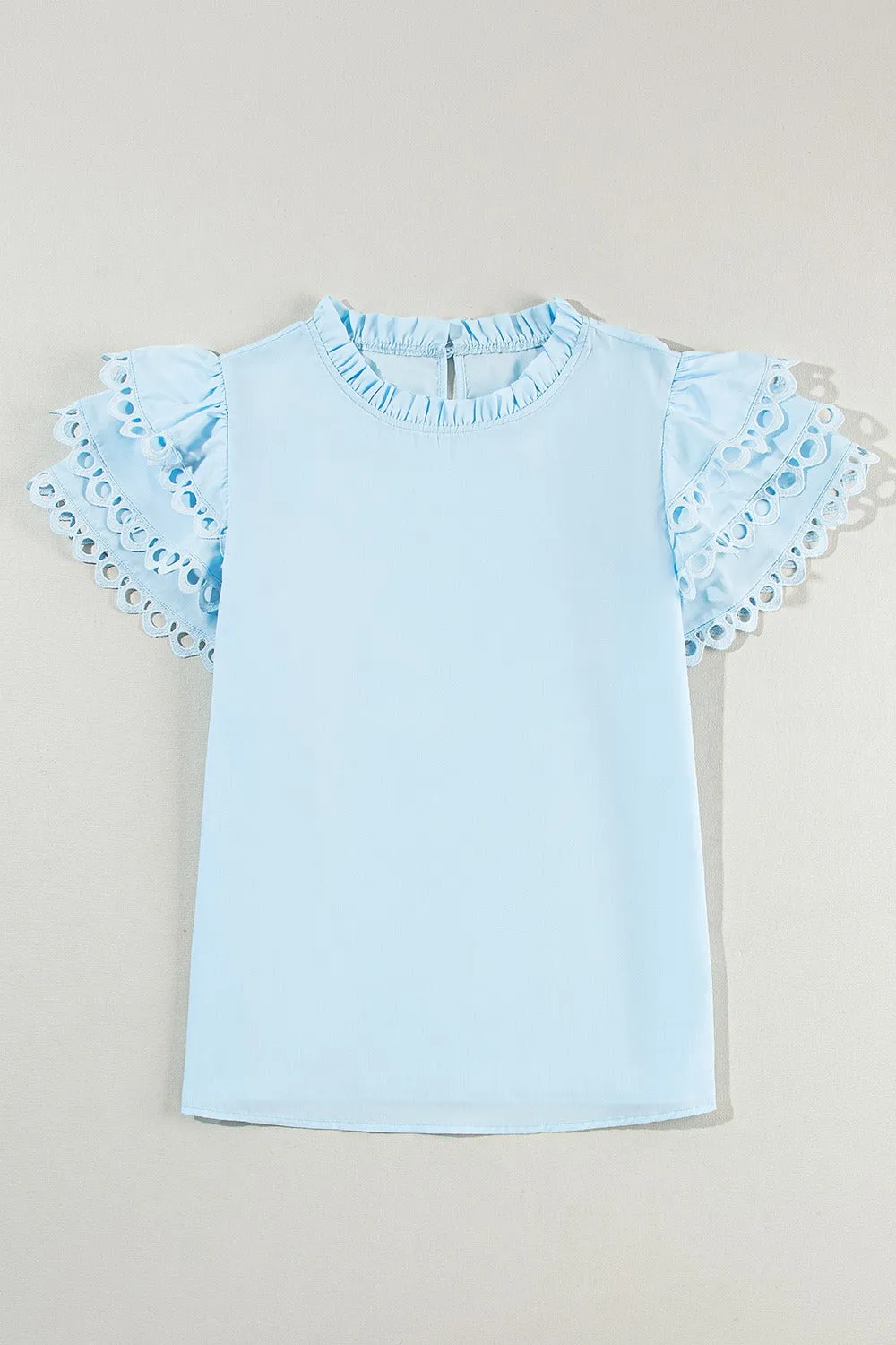 Bailey Ruffled Eyelet Round Neck Cap Sleeve Blouse