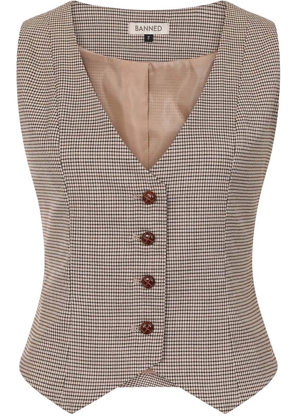 Banned Hallie Houndstooth 40's Waistcoat Brown