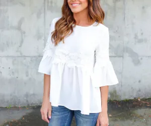 Bell Sleeve White Stitching Lace Top