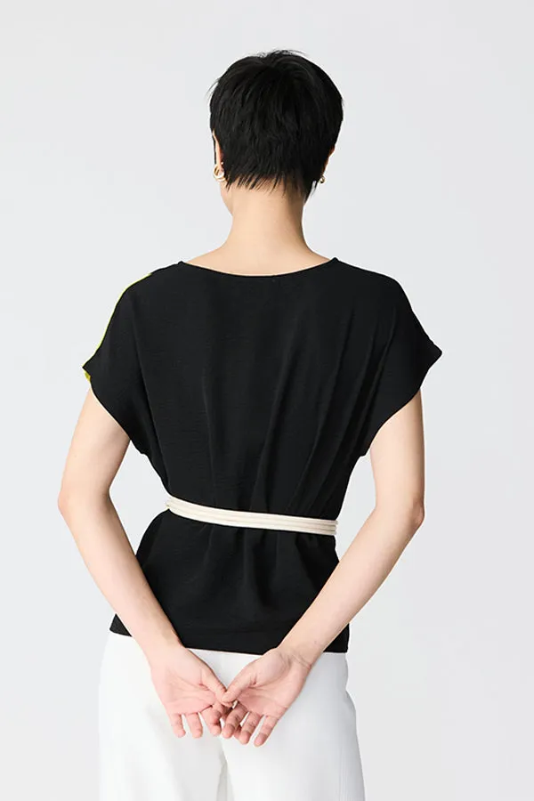 BLACK ASYMMETRICAL BICOLOR BLOUSE