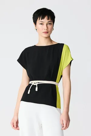 BLACK ASYMMETRICAL BICOLOR BLOUSE