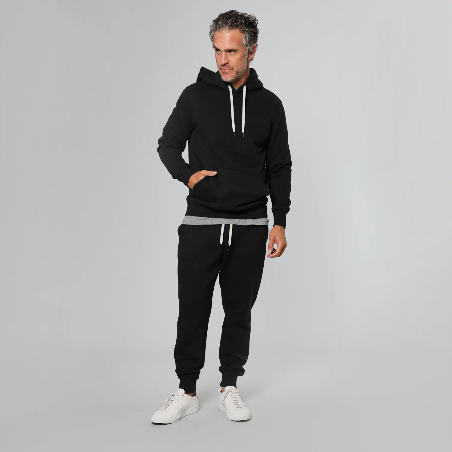 Black Fleece Pullover Hoodie and Jogger Set