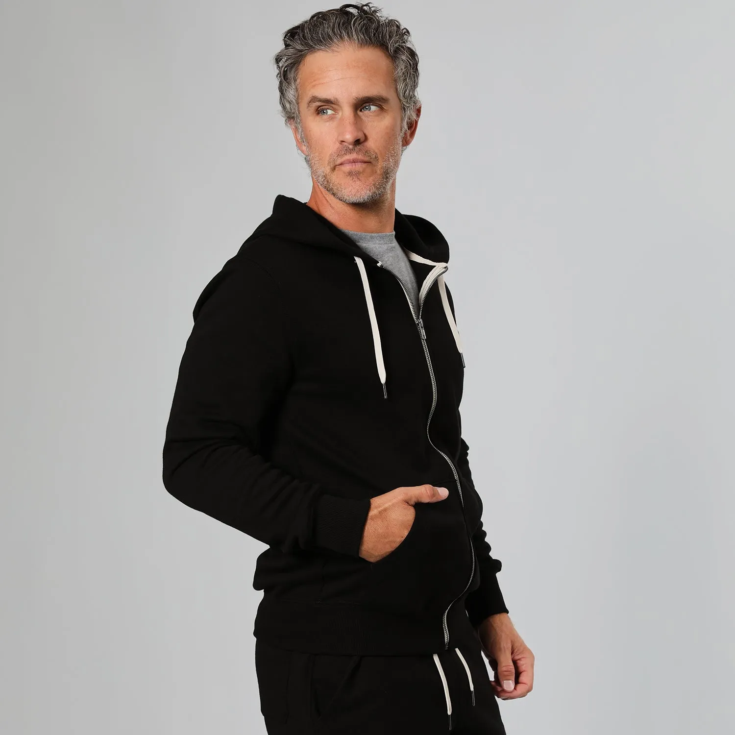 Black Fleece Zip Hoodie and Jogger Set