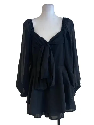 Black V Neck Tiered Rompers