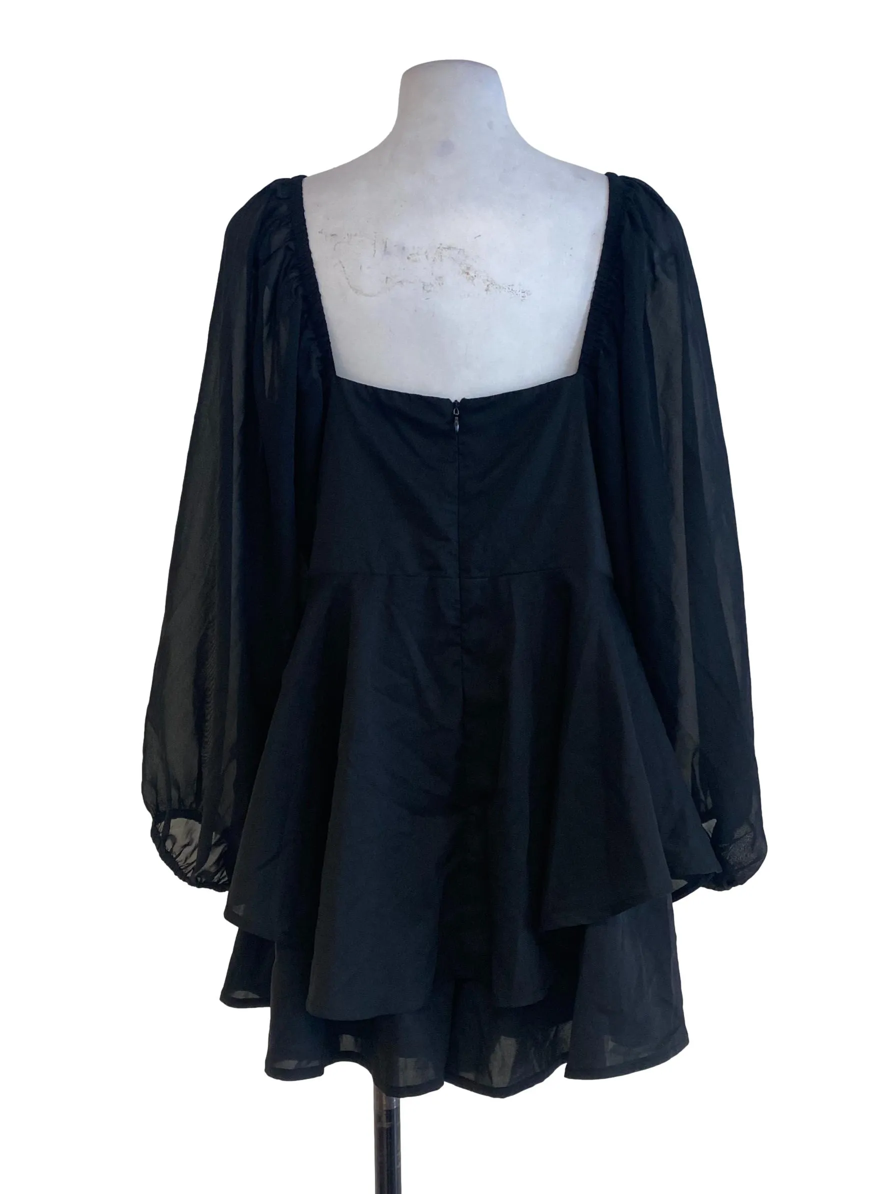 Black V Neck Tiered Rompers