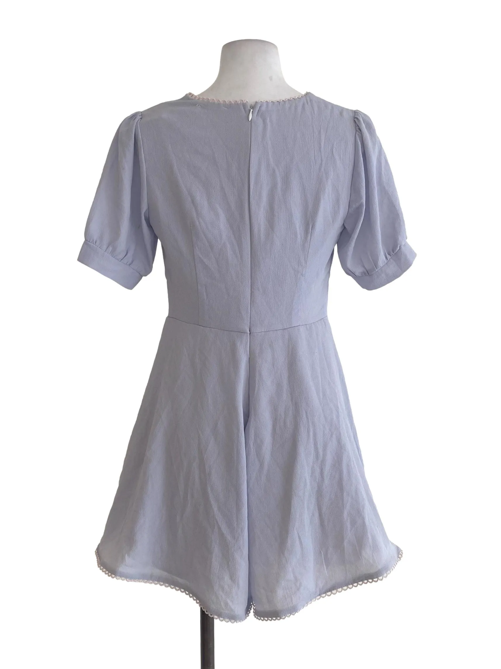 Blue Textured V Neck Romper