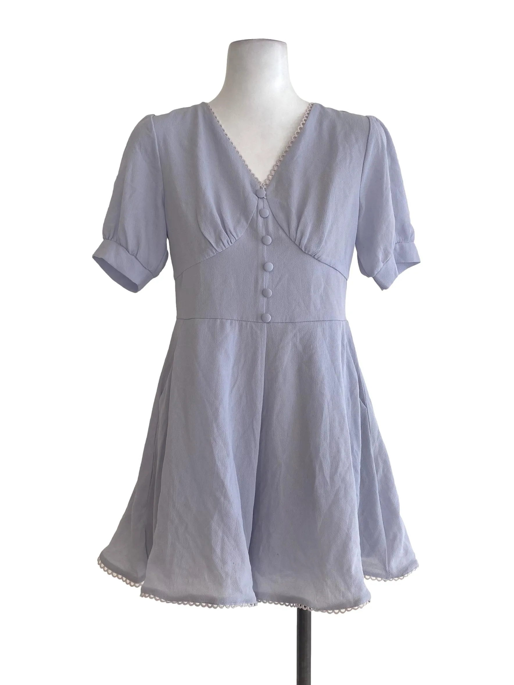 Blue Textured V Neck Romper