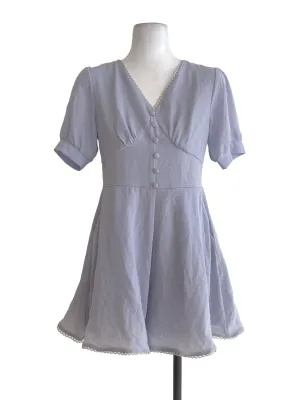 Blue Textured V Neck Romper