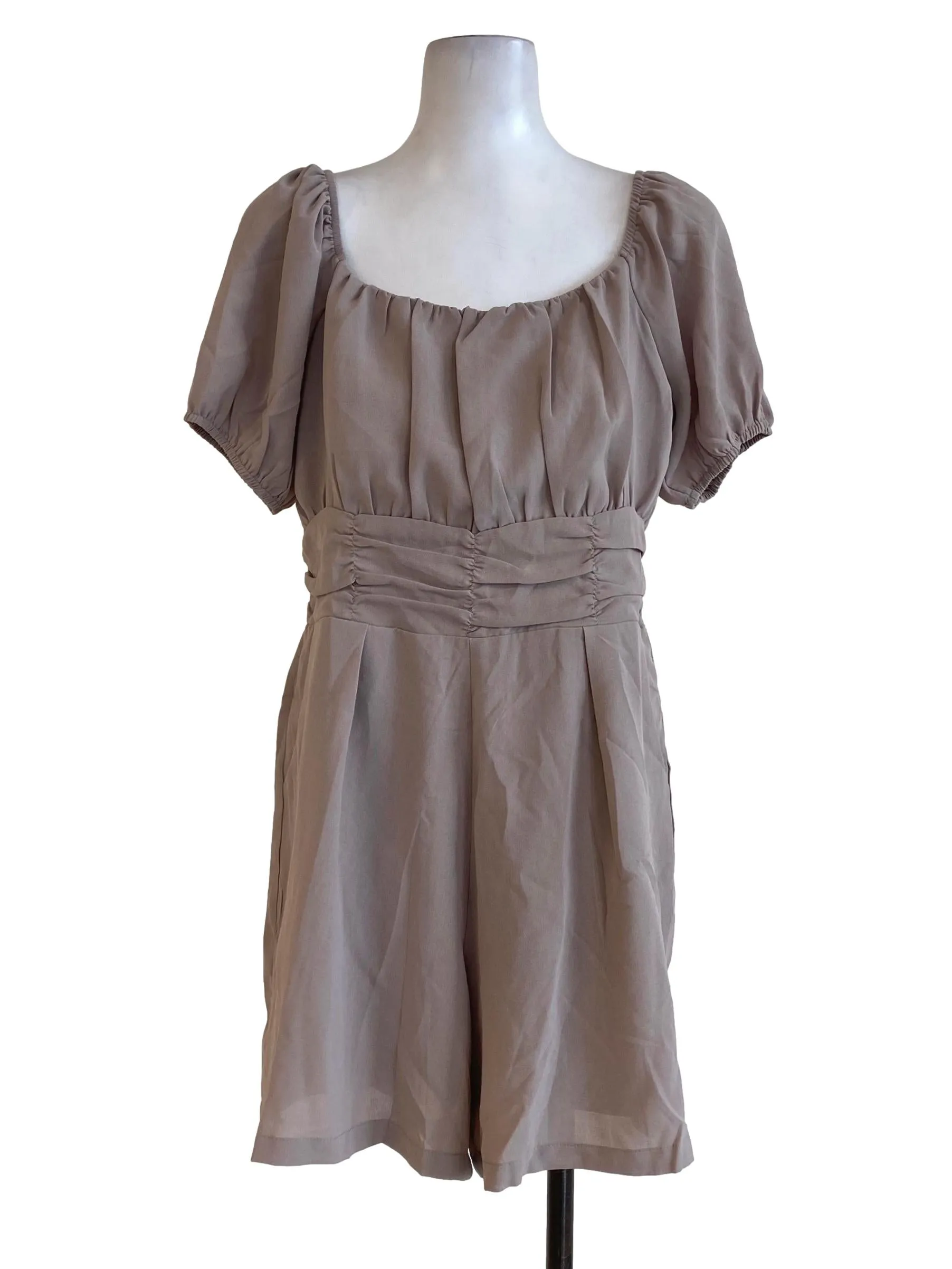 Bone Pleated Waist Rompers