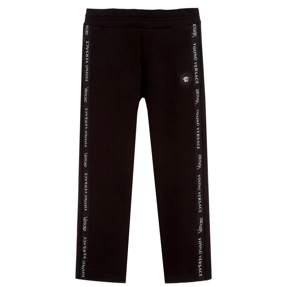 Boys Jogging Pant with Logo Stripe-Black
