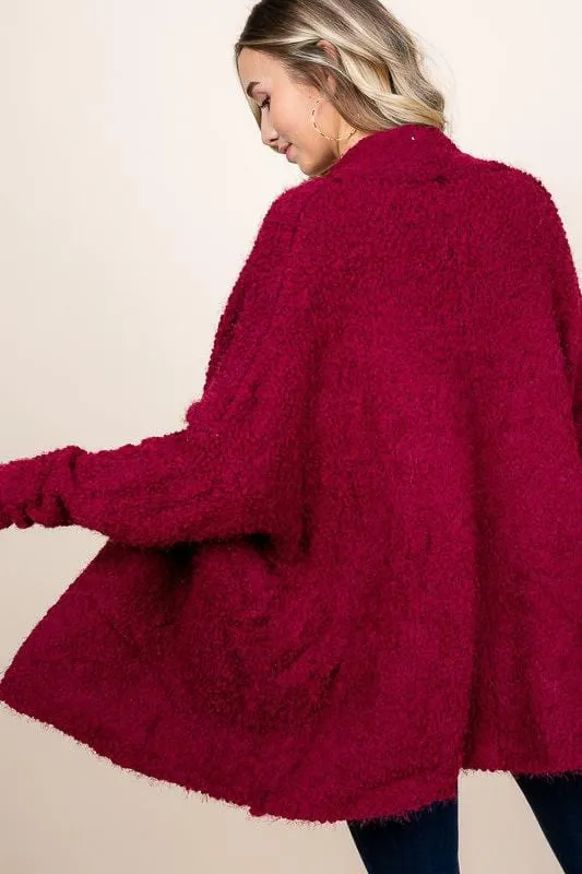 Burgundy Popcorn Sweater Cardigan