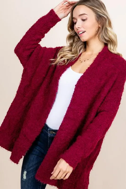 Burgundy Popcorn Sweater Cardigan