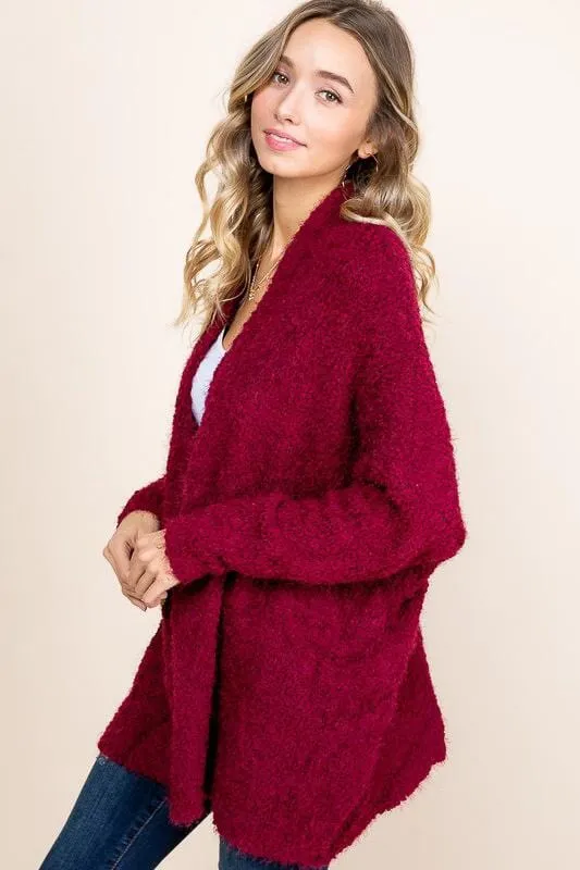 Burgundy Popcorn Sweater Cardigan
