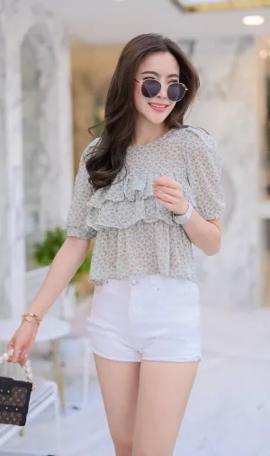 CASSIDY Ruffled-Front Chiffon Top (Mint)