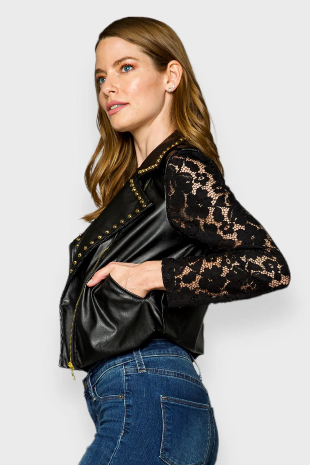 Cera Black Leather Moto Jacket