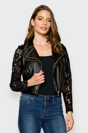 Cera Black Leather Moto Jacket
