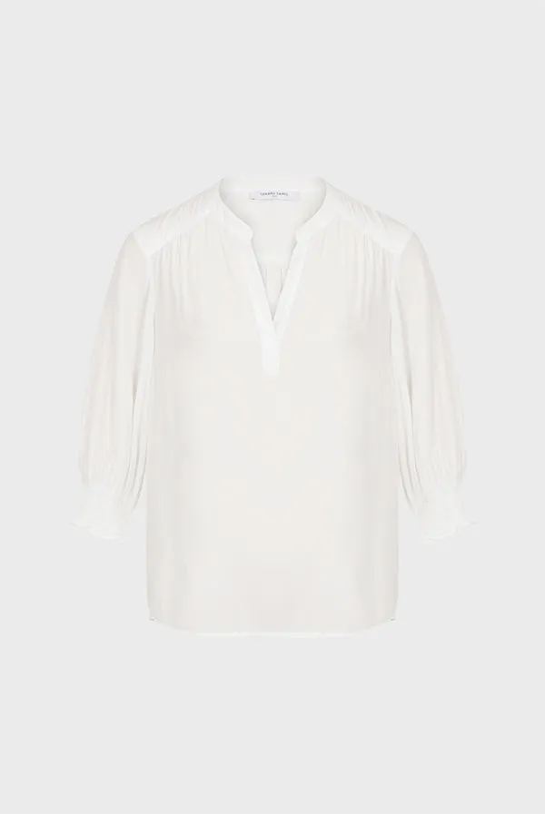 CHANTELLE ELASTICATED RUFFLED SLEEVE SATIN FEEL BLOUSE