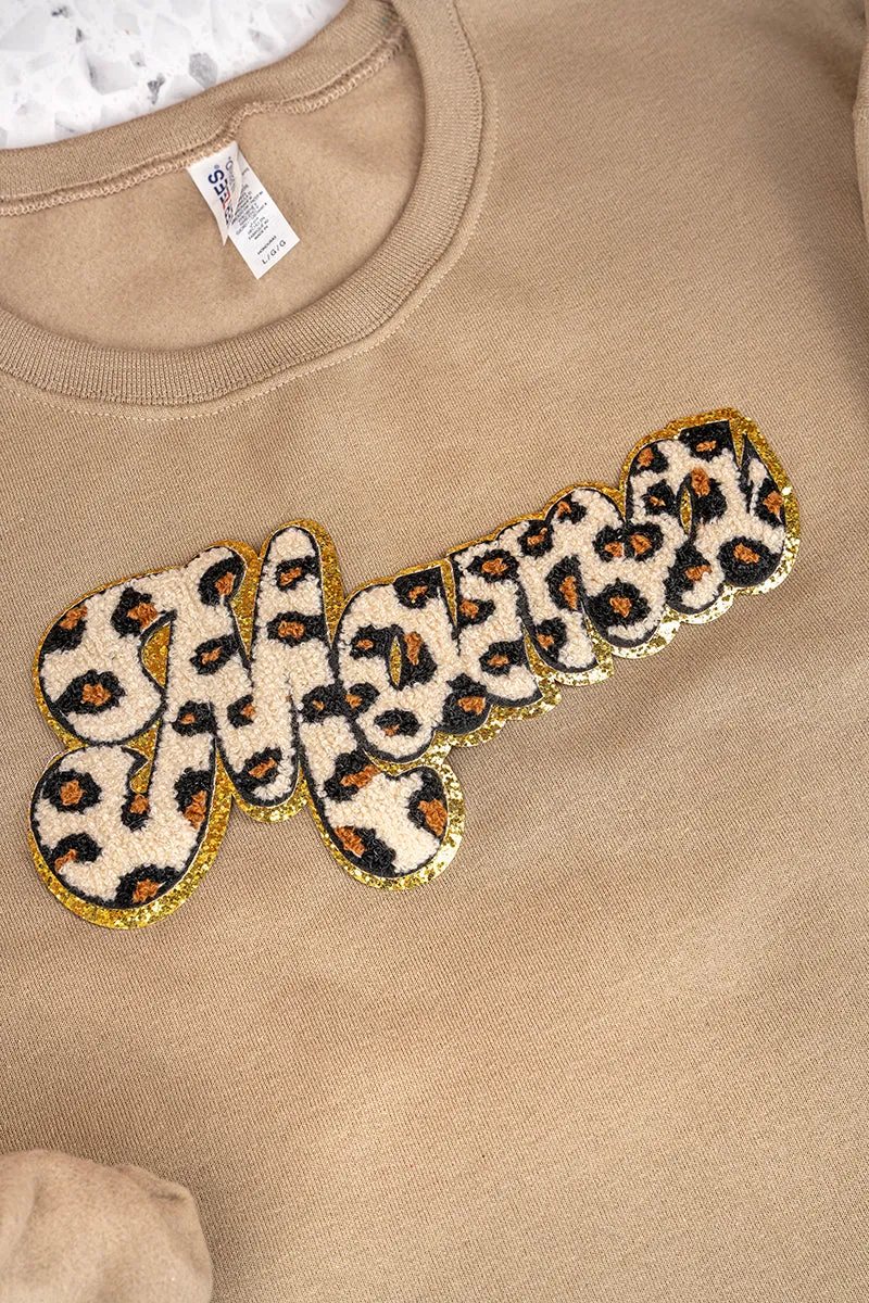Cheetah Mama Large Chenille Patch Unisex NuBlend Crew Sweatshirt