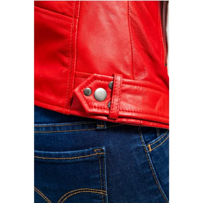 Chloe - Women's Fashion Lambskin Leather Jacket (Red Fire)