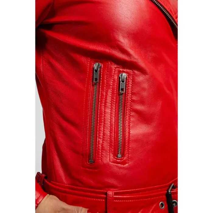 Chloe - Women's Fashion Lambskin Leather Jacket (Red Fire)